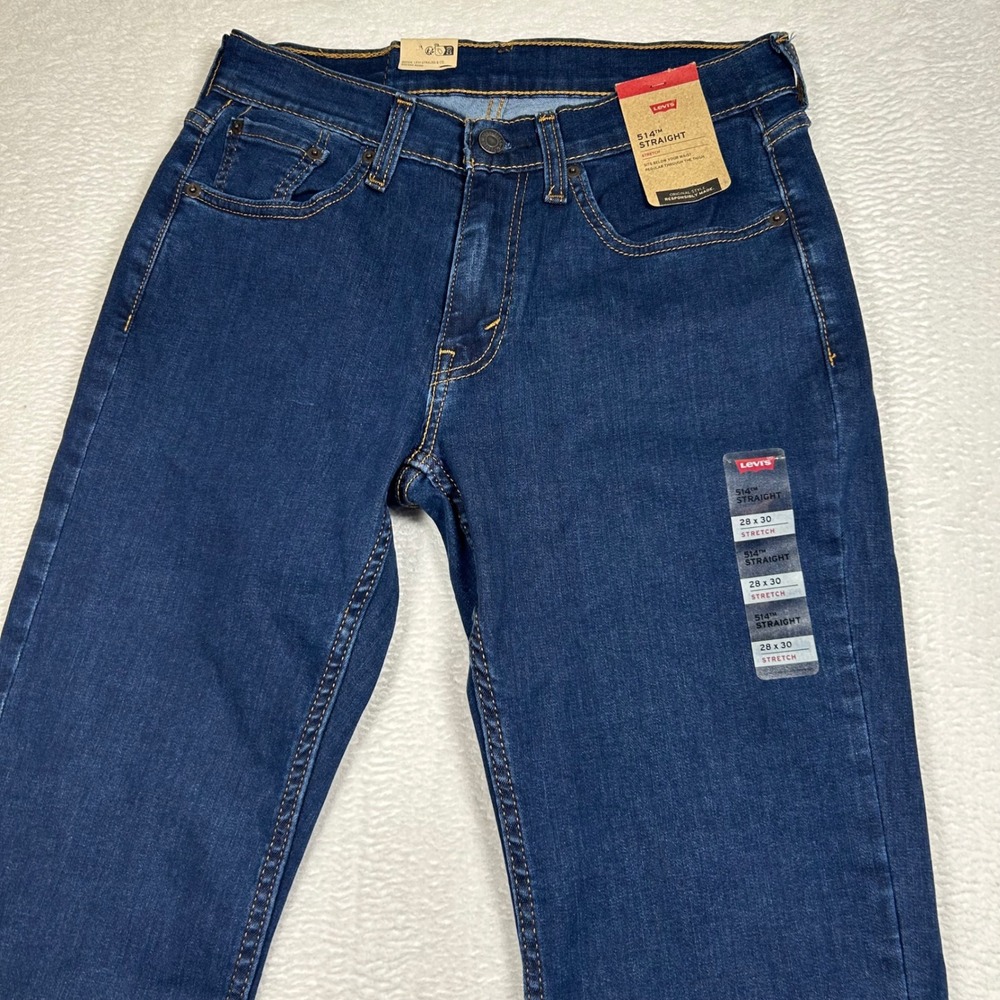 Levi's 514 Straight Stretch Jeans Mens 28x30 Blue Denim Casual Classic New